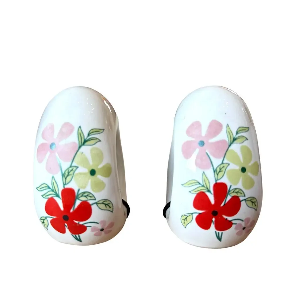 Tahari Home Ceramic Floral Easter Egg Napkin Rings 3in Set of 4 Spring Decor New